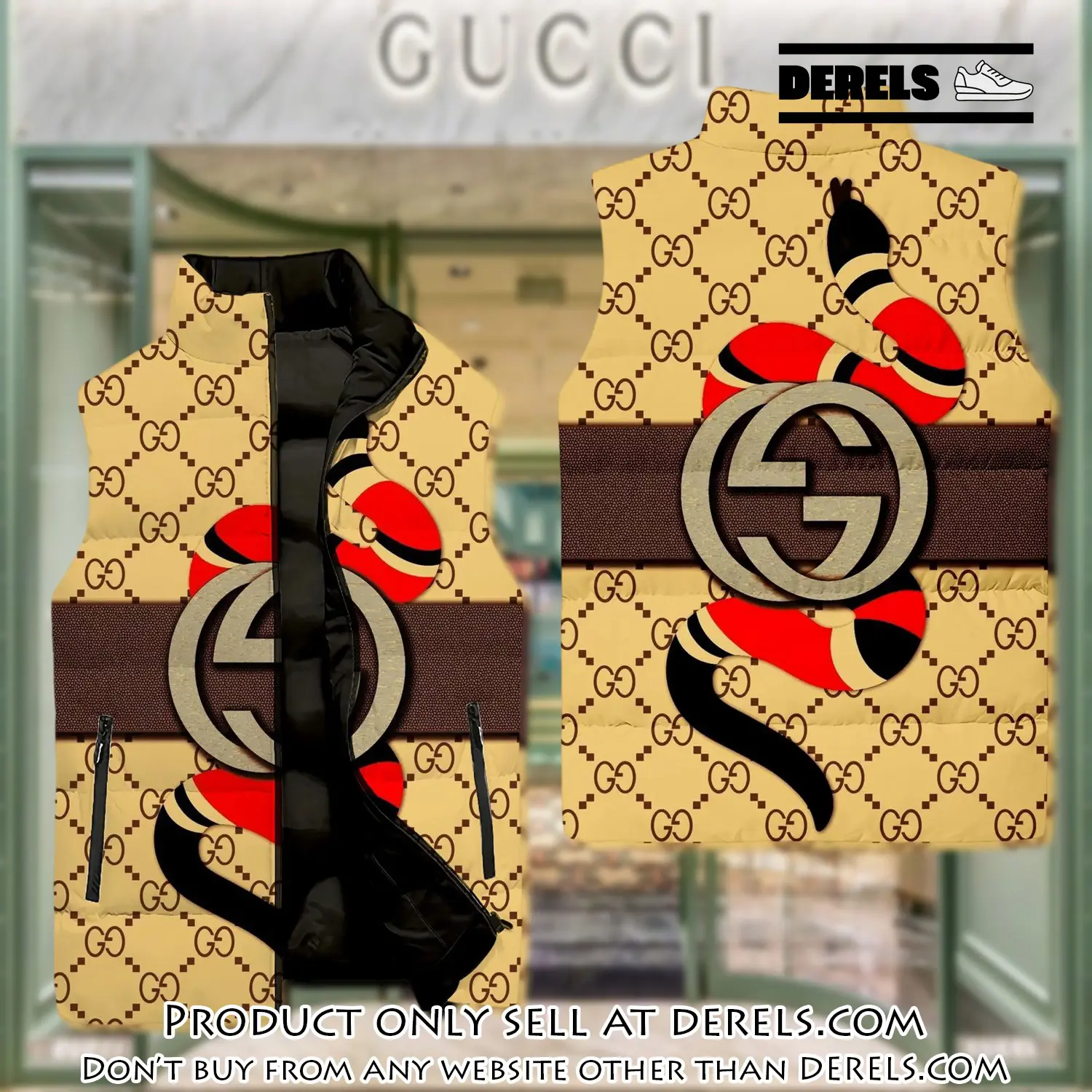 Gucci yellow snake luxury brand 3d sleeveless down jacket dr3050539